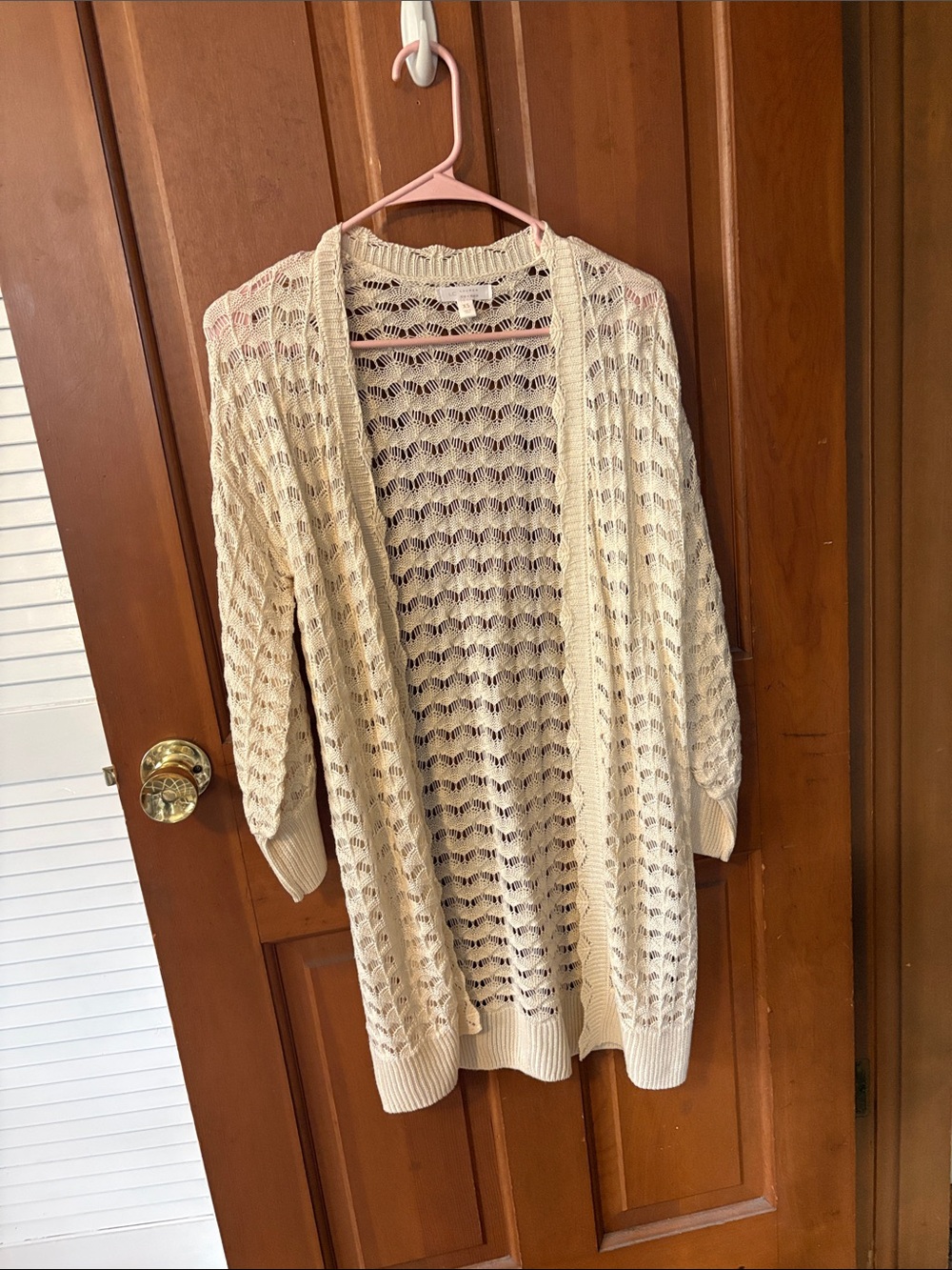 LC Lauren Conrad Cream Open-Weave Longline Cardigan